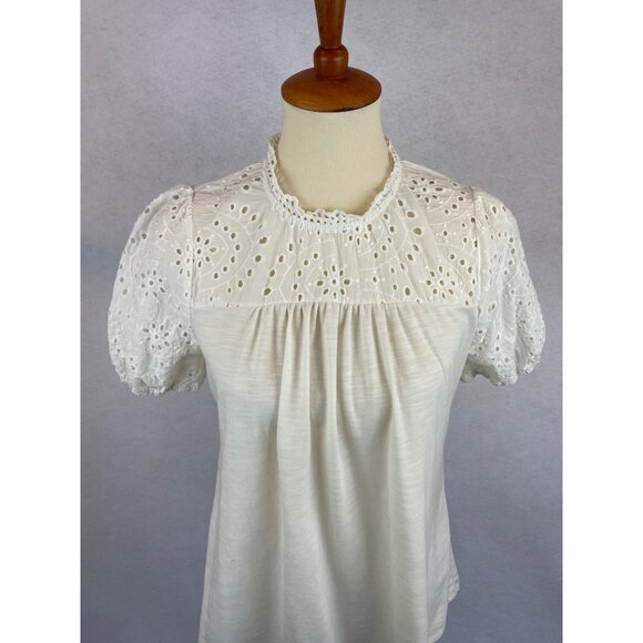 Cure Eyelet Lace Blouse Shirt Cream Womens Size M Romantic - Picture 3 of 11